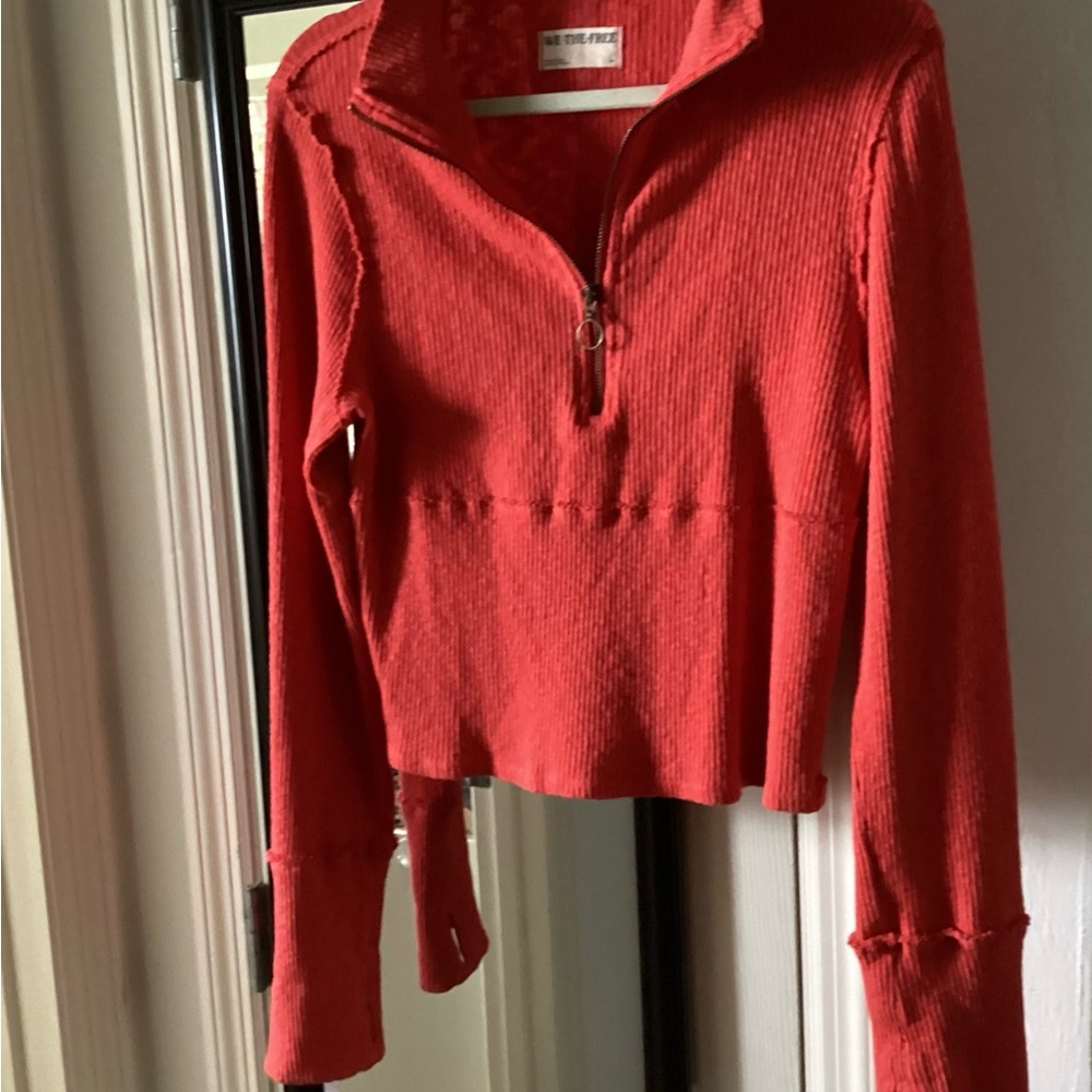 We The Free Red Ribbed Half-Zip Pullover